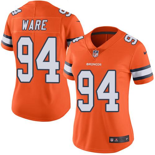 Nike Broncos #94 DeMarcus Ware Orange Women's Stitched NFL Limited Rush Jersey - Click Image to Close